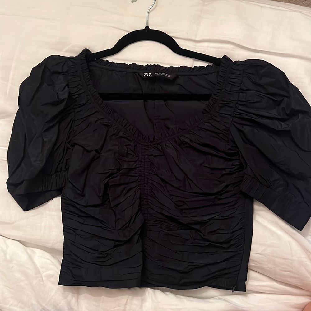 ZARA black top with puffy sleeves